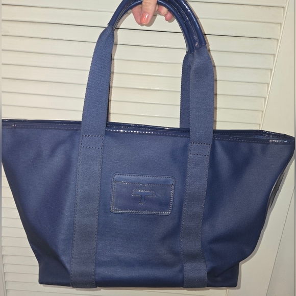 Tory Burch Beach Canvas Tote In Royal Blue Large - Picture 3 of 14